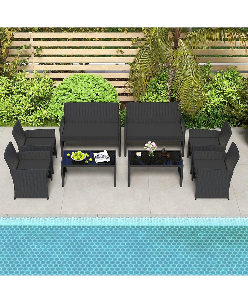 Gouun 4-Piece Patio Rattan Furniture Set with Removable Cushions and Glass Table