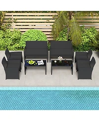 Gouun 4-Piece Patio Rattan Furniture Set with Removable Cushions and Glass Table