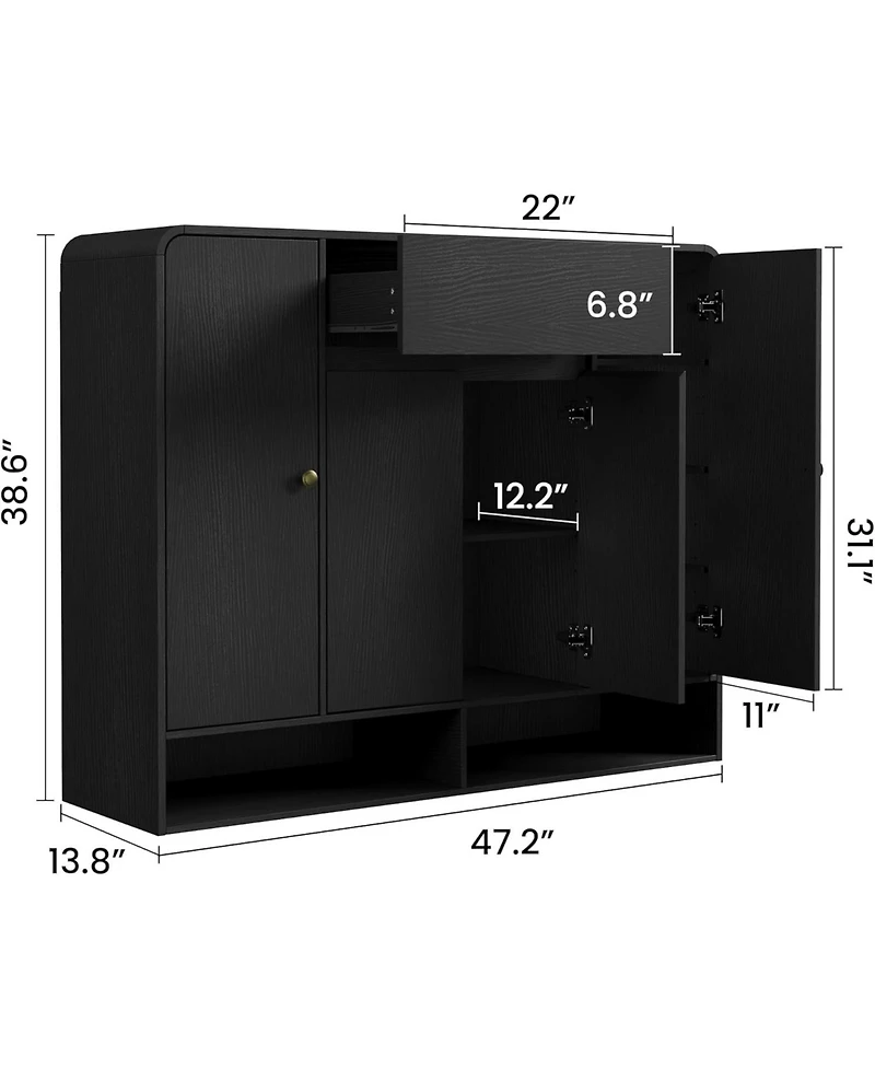homfan Shoe Cabinet with 4 Doors and Drawer, 10 Tier Entryway Storage Open Bottom Shelf