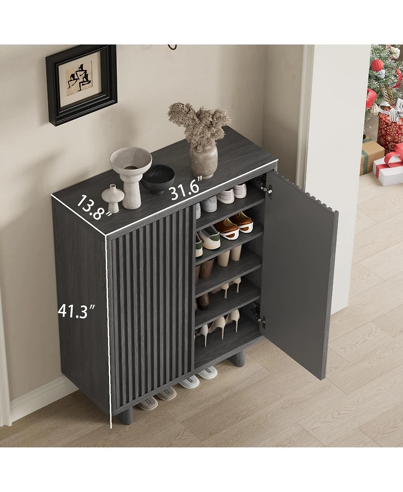 homfan 5 Tier Shoe Cabinet with Fluted Door, 13.7 x 31.6 x 41.5 in