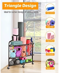 Mythinglogic Triangle Yoga Mat Storage Cart with Wheels for Home Gym Equipment