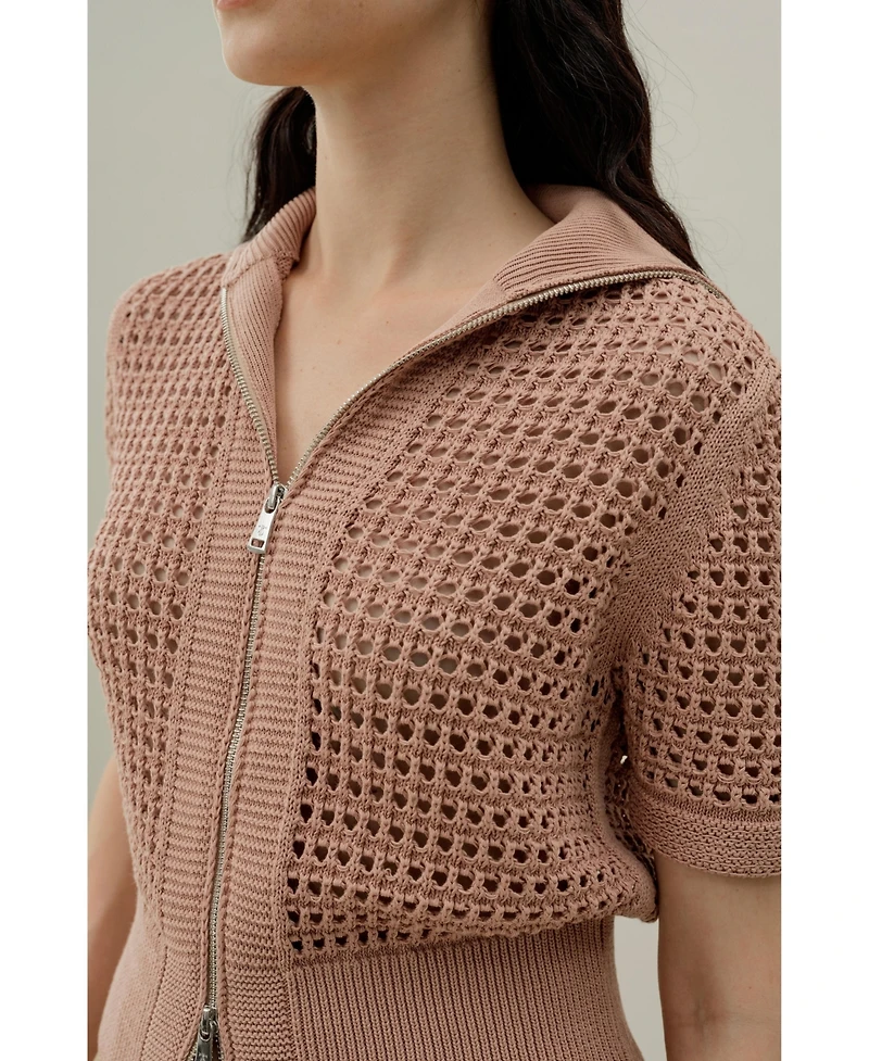 Lilysilk Women's Toscana Pointelle Knit Double-Zip Cardigan