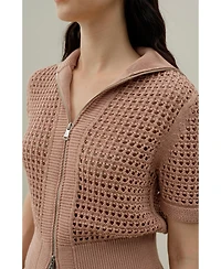 Lilysilk Women's Toscana Pointelle Knit Double-Zip Cardigan