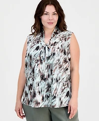 Kasper Plus Printed Tie-Neck Sleeveless Top