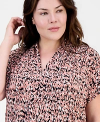 Kasper Plus Printed Gathered V-Neck Top