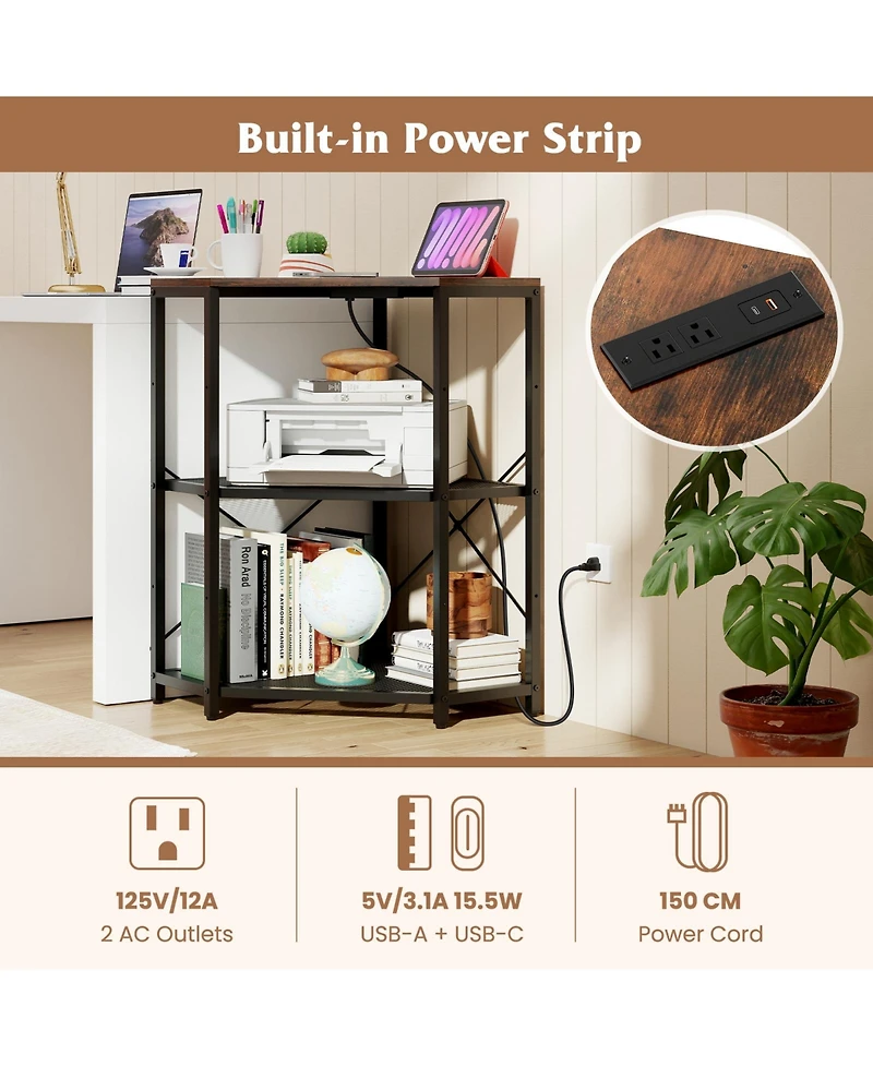 Sugift Corner Printer Stand with Power Outlet and Adjustable Shelf