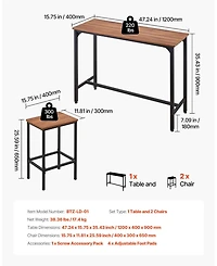 Sugift Bar Table, 3PCS 47 Set, Pub Table with Stools for Office and Mini Bar