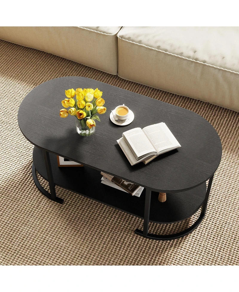 Slickblue Wooden Oval Coffee Table 2 Tier with Open Storage Shelf