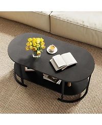 Slickblue Wooden Oval Coffee Table 2 Tier with Open Storage Shelf