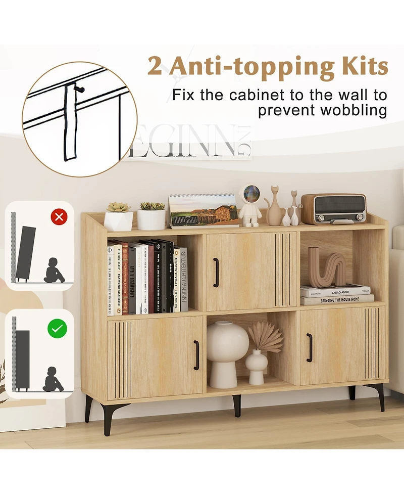 Sugift Sideboard Storage Cabinet with Doors and Open Compartments