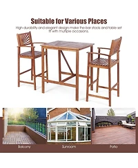 sumyeg 3-Piece Patio Acacia Wood Bar Set with Sunflower Pattern Backrest and Bar Table