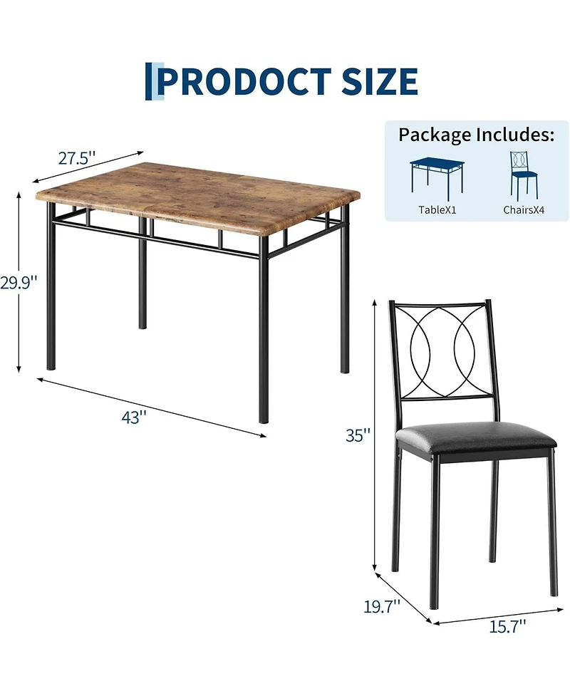 gaomon Dining Table Set for 4, Small Kitchen with Upholstered Chairs, Farmhouse Wood Chairs Room, Spaces