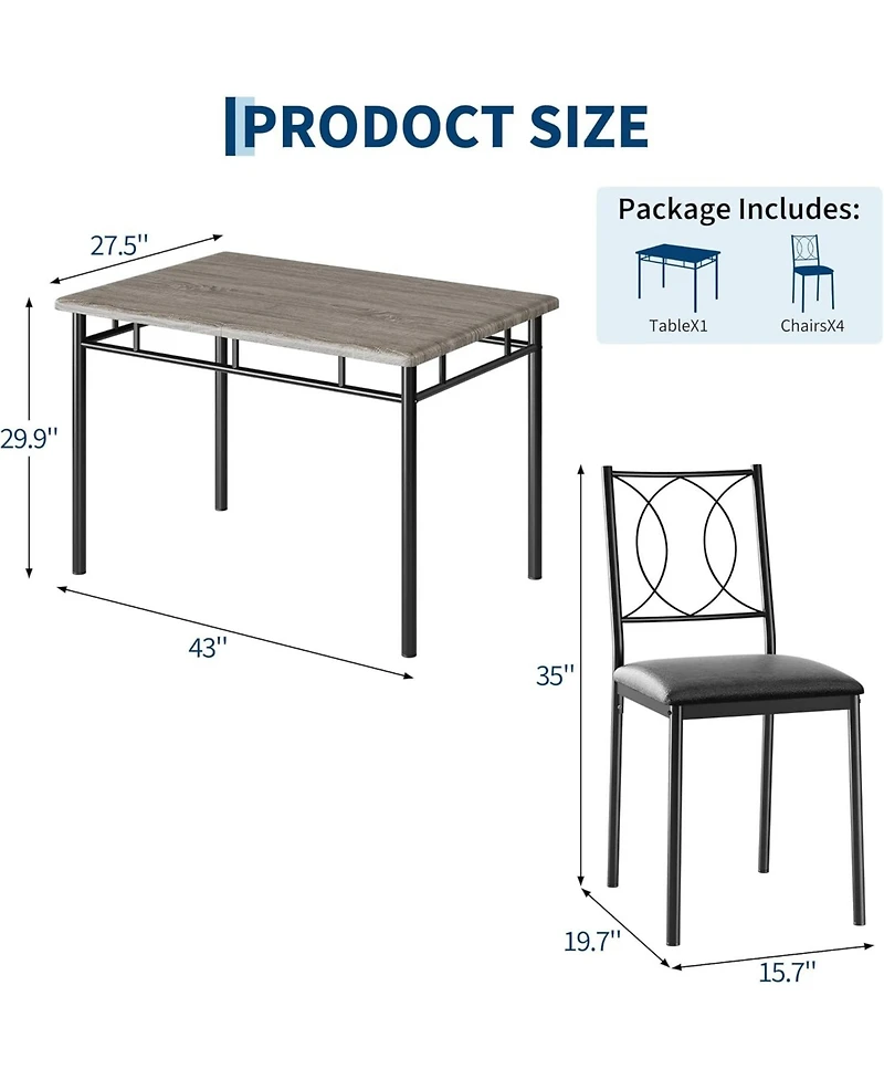 gaomon Dining Table Set for 4, Small Kitchen with Upholstered Chairs, Farmhouse Wood Chairs Room, Spaces