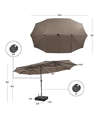 Sugift 15 ft Double Sided Patio Umbrella with Solar Led Lights