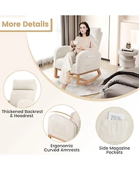 Gouun Upholstered Chenille Rocker Armchair with Rubber Wood Frame