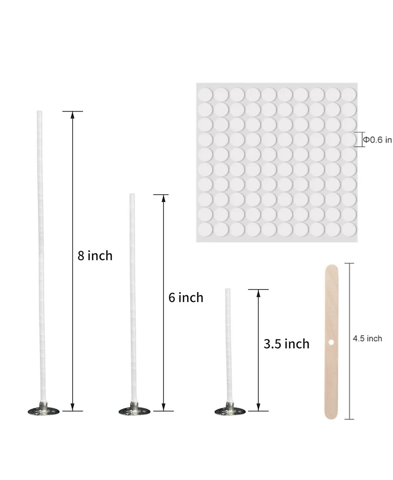 Gnuadz Pre Waxed Cotton Candle Wicks With Metal Sustainer Tabs For Pillar Making Diy 3.5in 6in 8in 300pcs
