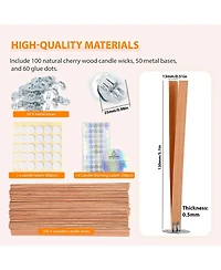 Gnuadz 100 Cherry Wood Candle Wicks With Stand Glue Dot Warning Label For Diy Making
