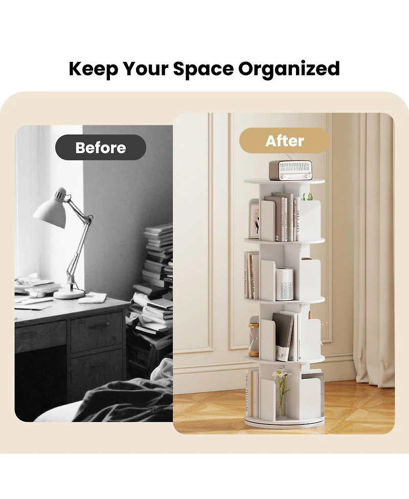 Sugift Four Tier Rotating Bookshelf with Dividers and Safety Baffles