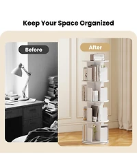Sugift Four Tier Rotating Bookshelf with Dividers and Safety Baffles