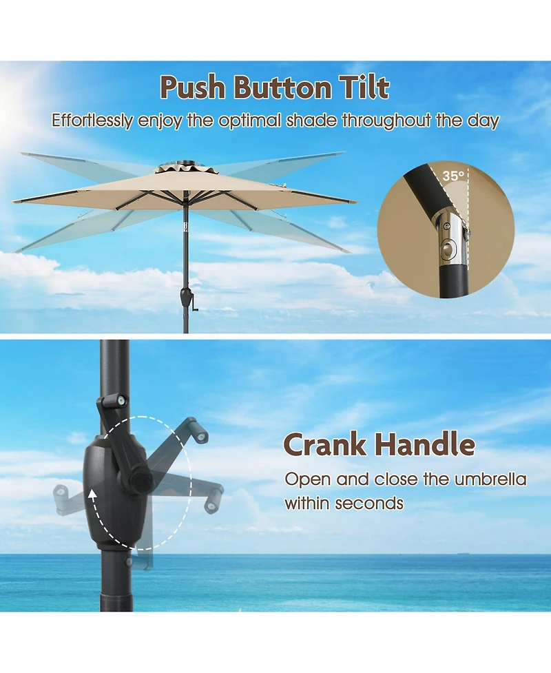 Sugift 7.5 ft Solar Powered Patio Umbrella with Led Lights and Crank