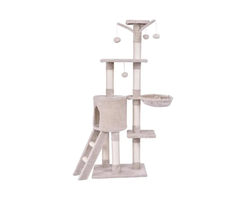 Zeus and Ruta 56 Inch Cat Play Tree with Condo Scratching Posts and Ladder for Indoor Cats