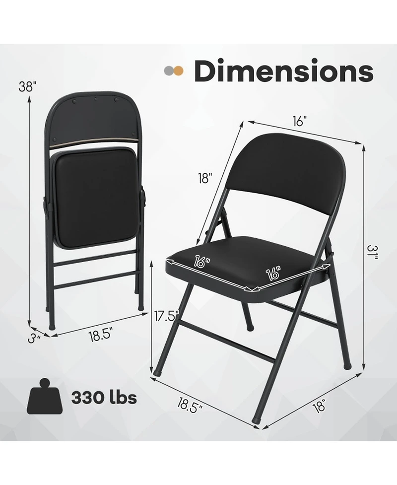 Gouun Padded Folding Chairs 2-Pack with Reinforced Metal Frame