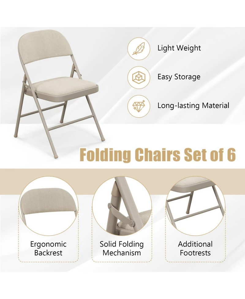 Gouun Foldable Padded Chair Set of 6 with Fabric Backrest and Metal Frame