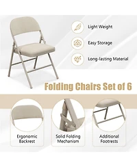 Gouun Foldable Padded Chair Set of 6 with Fabric Backrest and Metal Frame