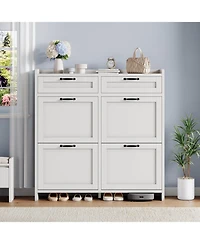 Homfan Shoe Cabinet with 4 Flip Drawers & 2 Top Drawers, Wooden Organizer Adjustable Shelf, Freestanding Storage Cabinets