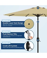 gaomon 9ft Uv Resistant Patio Umbrella, 8 Ribs, Push-Button Tilt