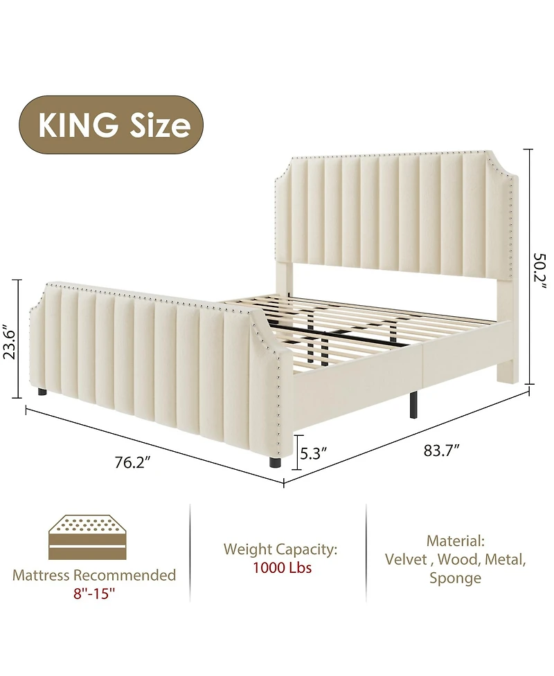 Homfan Upholstered Bed Frame with Headboard and Footboard