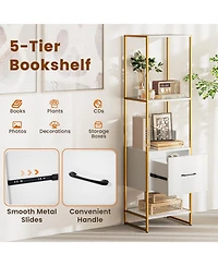 Slickblue Narrow 5-Tier Bookcase with Open Shelves and Storage Drawer