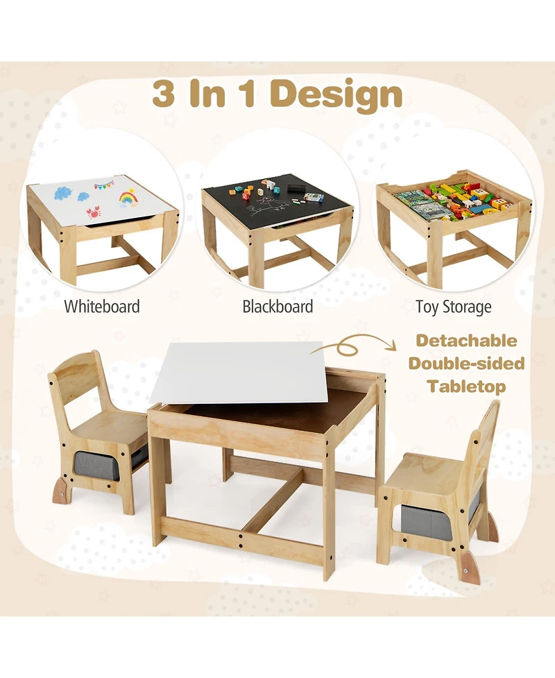 Sugift 3 in 1 Kids Table and Chair Set with Removable Tabletop and 2 Storage Drawers