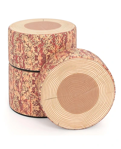 Sugift 3-Piece Tree Stump Stool Set with Wood Printing Nature Decoration