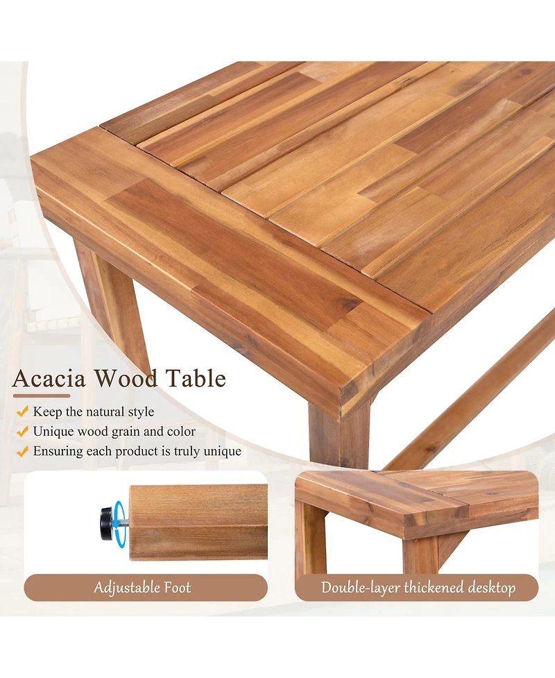 sumyeg 3-Piece Outdoor Dining Set with Acacia Wood Height Table and 2 Stools with Cushions