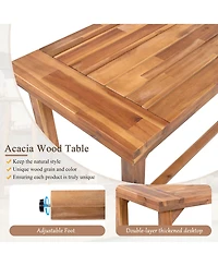 sumyeg 3-Piece Outdoor Dining Set with Acacia Wood Height Table and 2 Stools with Cushions