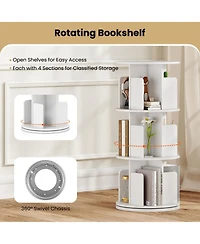 Sugift Three Tier Rotating Bookshelf with Dividers and Safety Baffles
