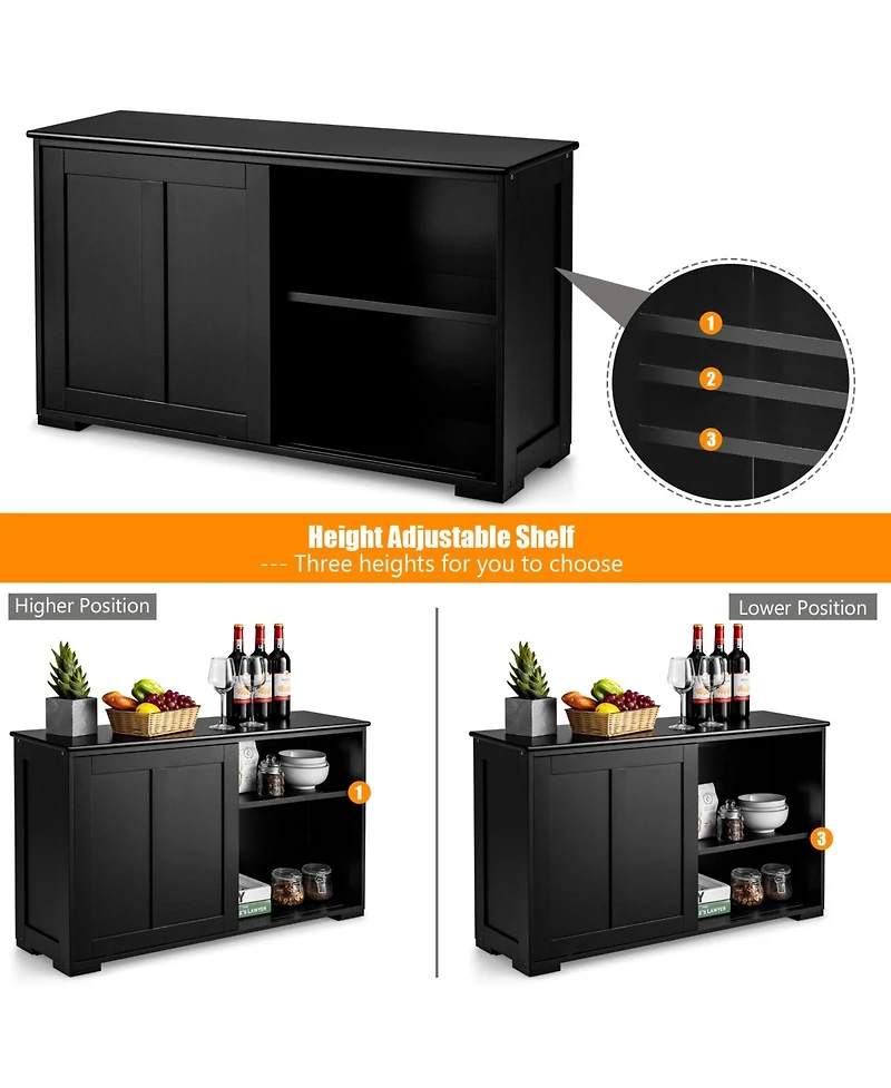 Sugift Kitchen Storage Cabinet with Sliding Door and Shelves