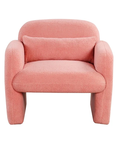 Gouun Modern Sherpa Accent Chair with Waist Pillow and Curved Armrests