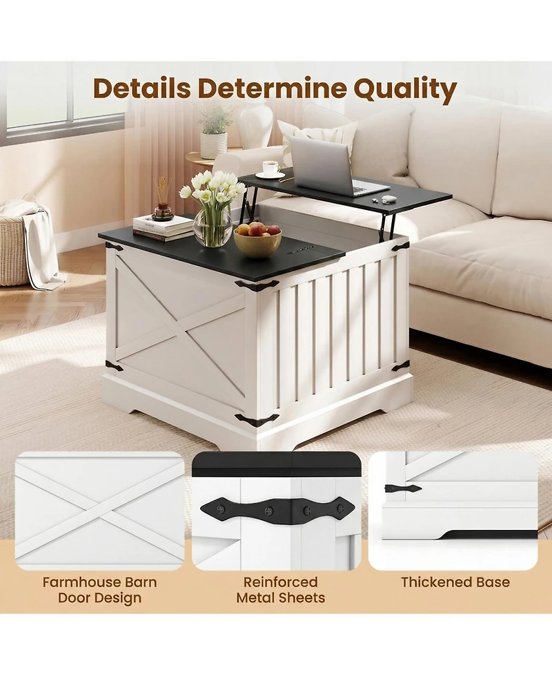 Slickblue Lift Top Coffee Table Farmhouse Hidden Storage Compartment