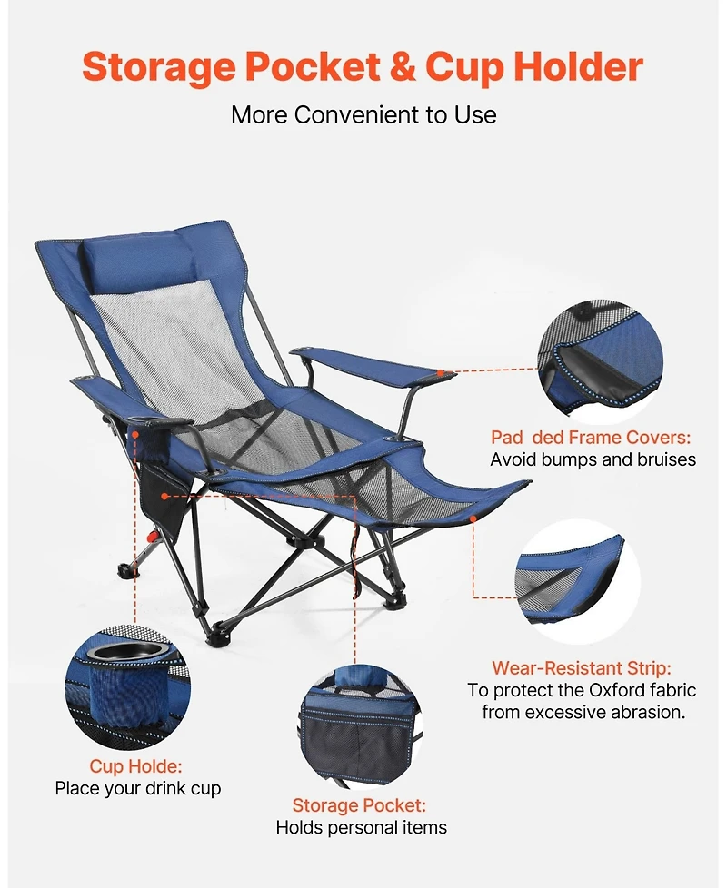 Sugift 4-Position Reclining Camping Chair Folding Patio Lounger 52.36 x 21.65 x 15.74