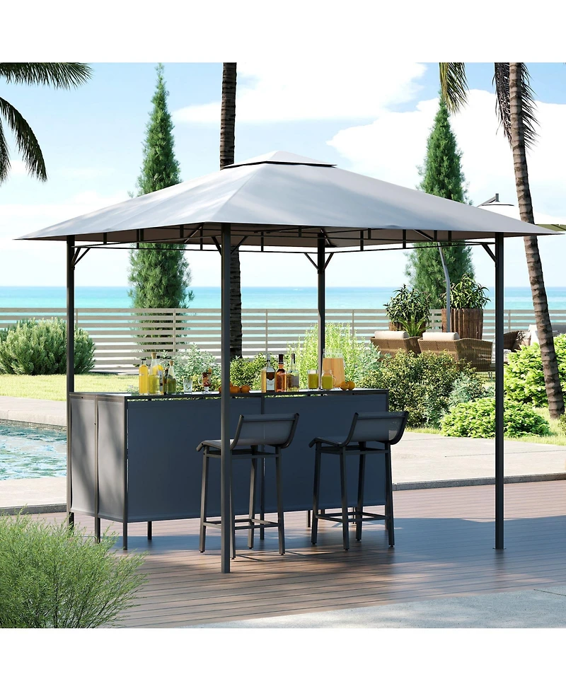 sumyeg 3-Piece Patio Bar Set with 8 x 8 Ft Double-Tier Grill Gazebo and 2 Bar Stools