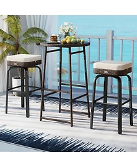 sumyeg 3-Piece Outdoor Swivel Bar Set with Pe Rattan Bar Height Table and 2 Chairs