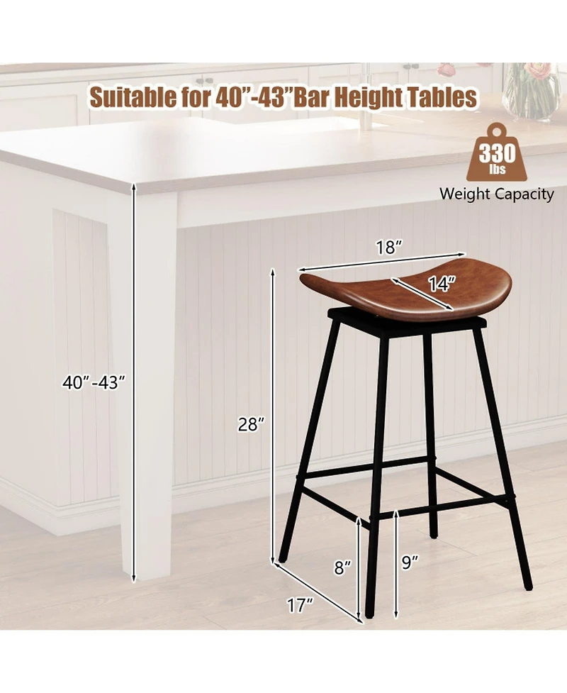 Gouun Set of 2 Faux Leather Swivel Backless Counter Height Bar Stools with Metal Legs