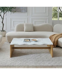 Boyel Living 47.24 Inches Whisper of Waves Modern Coffee Table with Faux Marble Top and Solid Wood Base
