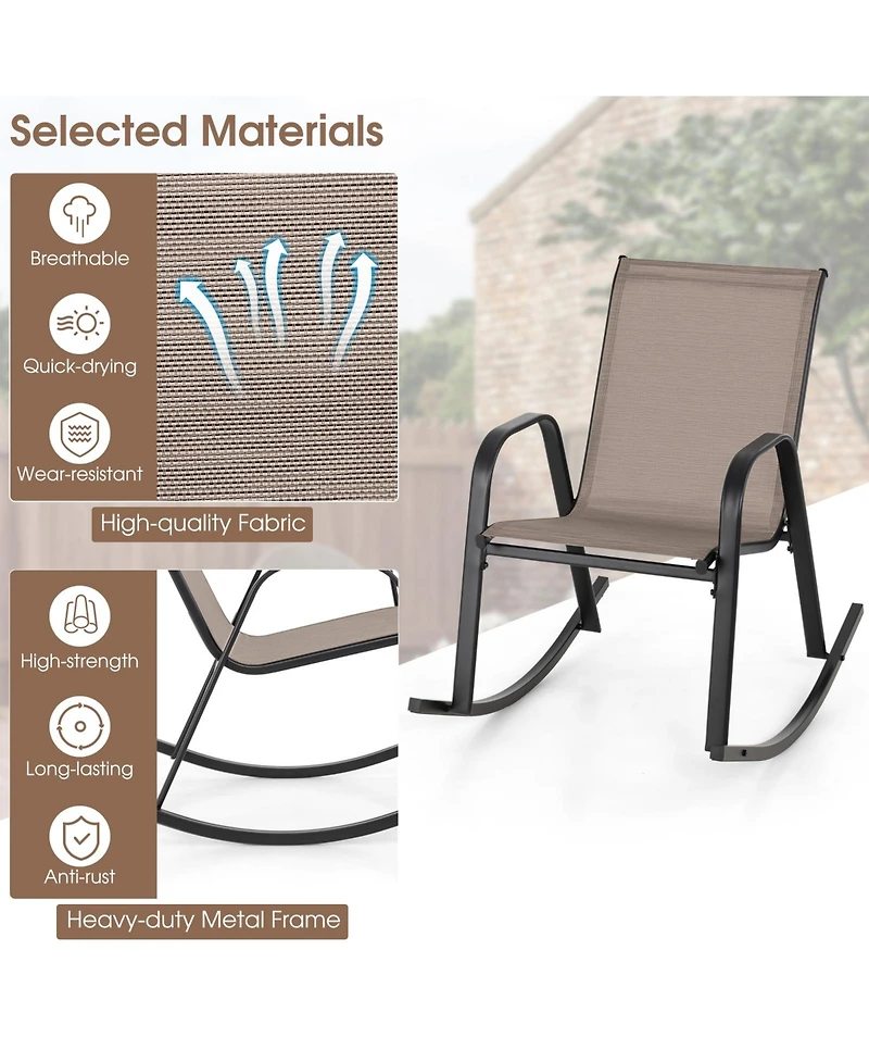 Gymax Set of 2 Metal Rocking Chair Heavy-Duty Rocker Outdoor Anti-Slip Patio