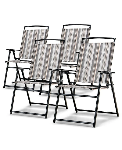 Gymax Set of 4 Portable Folding Sling Chairs Dining Armrest Backrest Outdoor Patio
