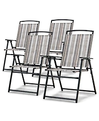 Gymax Set of 4 Portable Folding Sling Chairs Dining Armrest Backrest Outdoor Patio