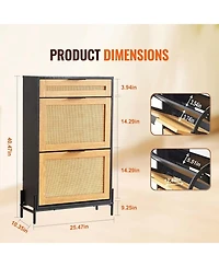 Sugift Rattan Shoe Cabinet, Narrow 2 Flip Drawers and 1 Slide Drawer