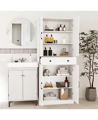 Sugift Tall Farmhouse Storage Cabinet with Sliding Barn Doors